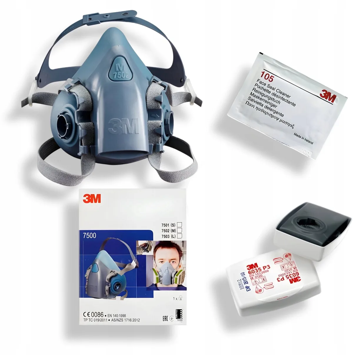 3M 7503 Stofmasker Set met P3 Filters 6035 & Reinigingsdoekje de 3M – image du produit