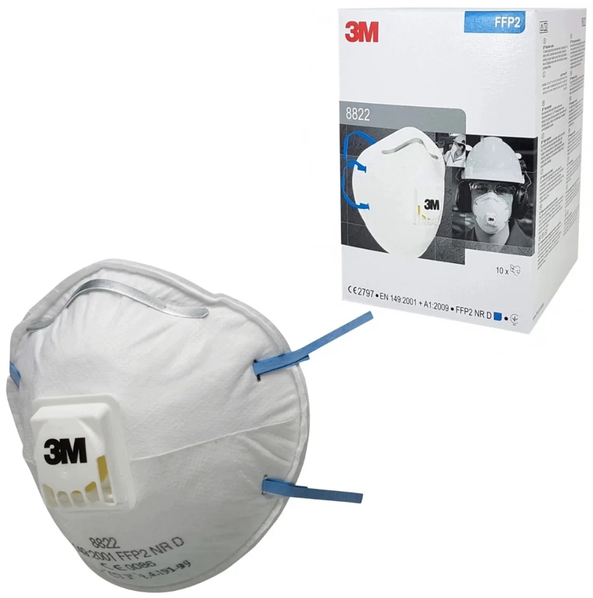3M 8822 Cool Flow FFP2 stofmasker met ventiel - 1 stuk van 3M, Wit – productafbeelding
