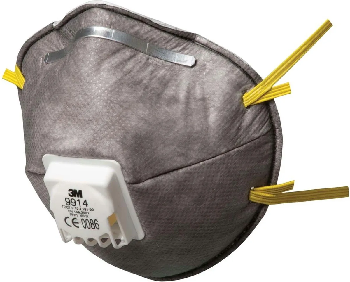 3M 9914 Gas & Stofmasker FFP1 - Adembescherming - Mondmasker - beschermd tegen stofdeeltjes en gas van 3M, Een Kleur – productafbeelding