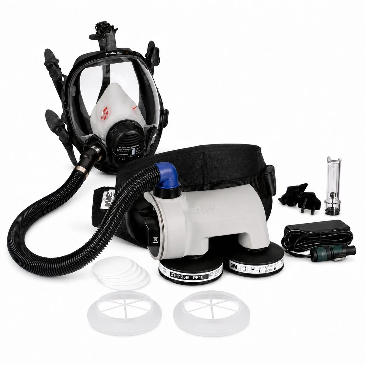 Asbestmasker Set – Motoraangedreven Volgelaatsmasker met P3 Filters 3M by 3M, White – product image