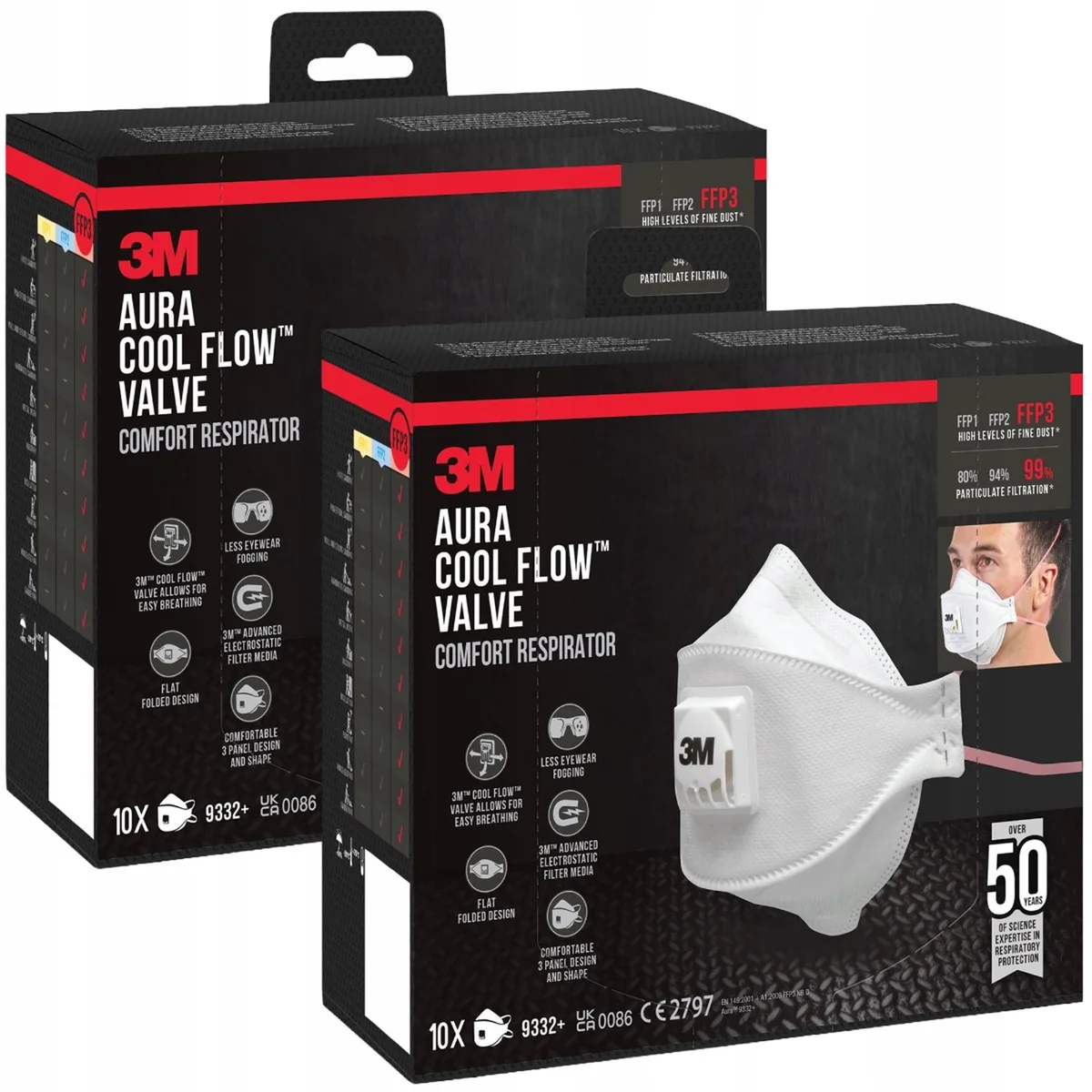 Aura 9332+ FFP3 Halfmasker met Cool-Flow Ventiel - 20 stuks van 3M – productafbeelding