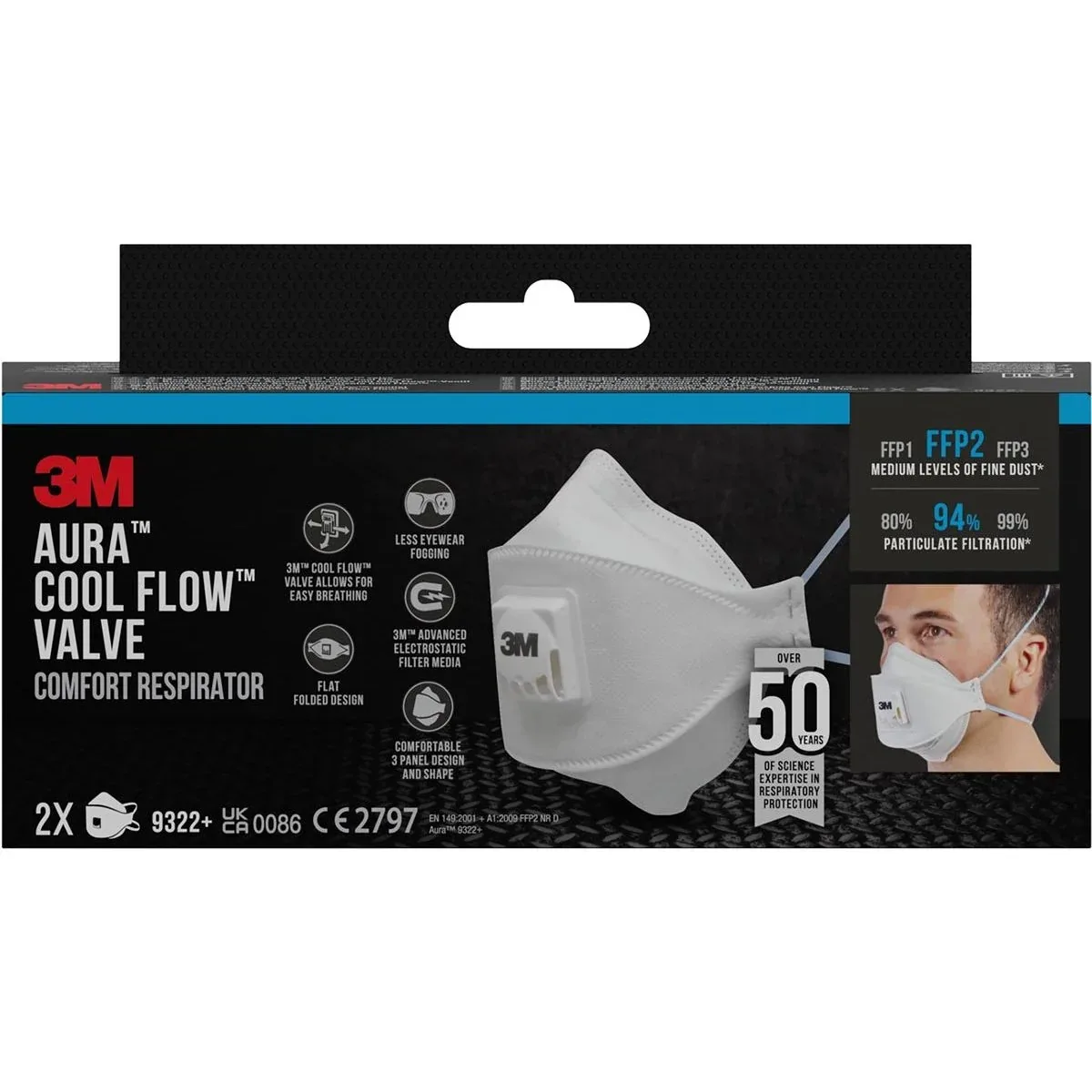 Aura Comfort Cool Flow stofmasker, FFP2, met ventiel, pak van 2 stuks de 3M – image du produit
