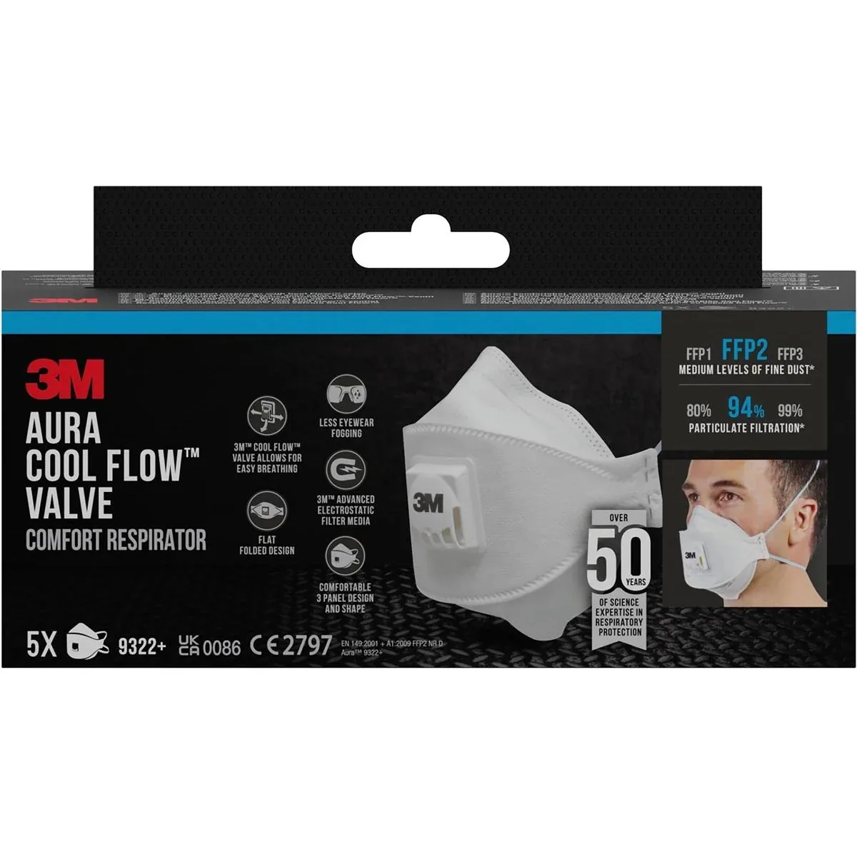 Aura Comfort Cool Flow stofmasker, FFP2, met ventiel, pak van 5 stuks de 3M – image du produit