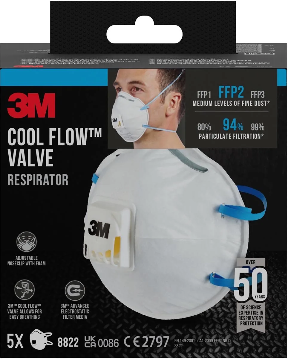 Cool Flow stofmasker, FFP2, met ventiel, pak van 5 stuks fra 3M, Hvid – produktbillede