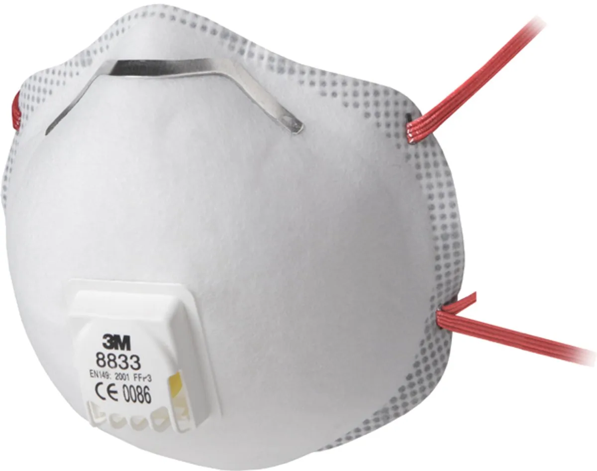 fijnstofmasker 8833 FFPV3 (10 stuks) van 3M, Wit – productafbeelding
