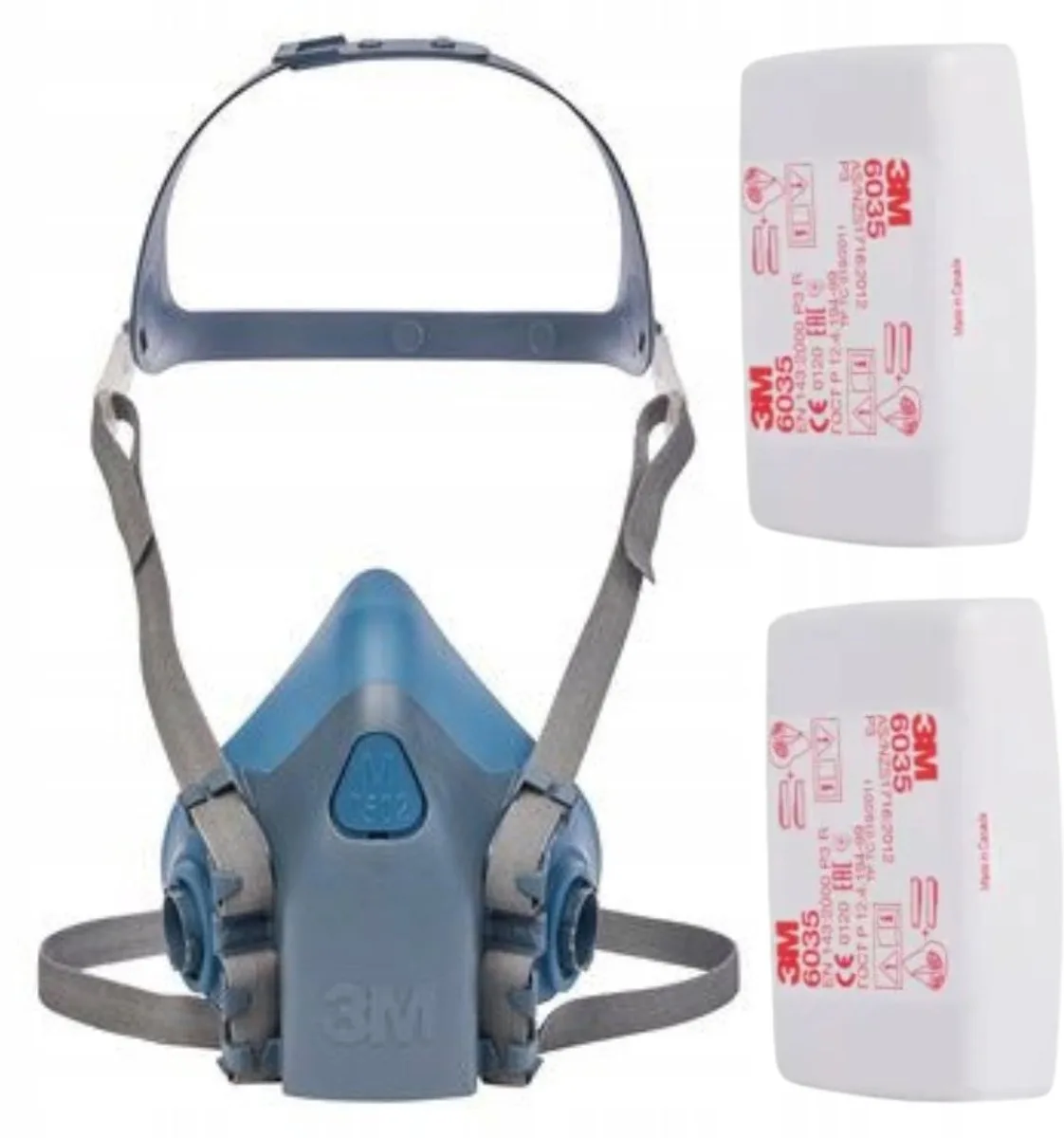Herbruikbare halfgelaatsmaskers 7503 L met P3R stoffen maskers 6035 fra 3M, Grå – produktbillede