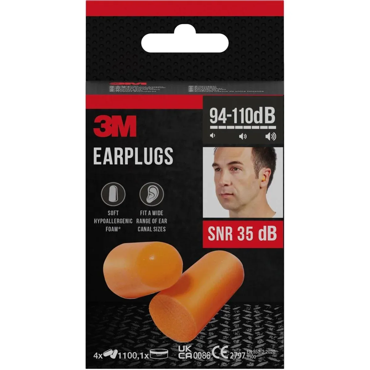 oordoppen 1100, geluidsdemping tot 35 dB, blister van 8 stuks met opbergdoosje van 3M – productafbeelding