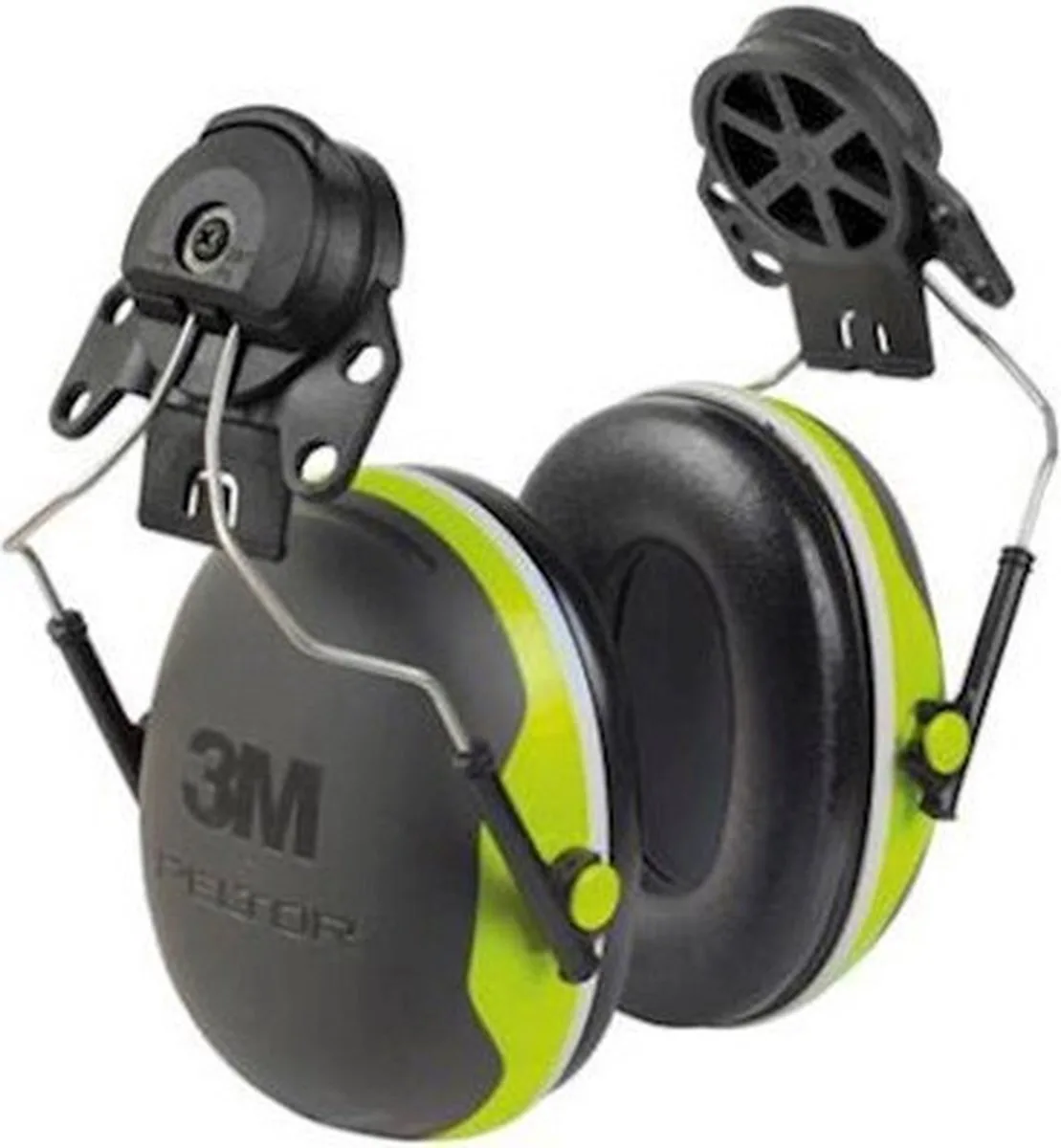 PELTOR X4P3 gehoorkappen met helmbevestiging Hi-Viz van 3M, Fluor geel, Grijs – productafbeelding