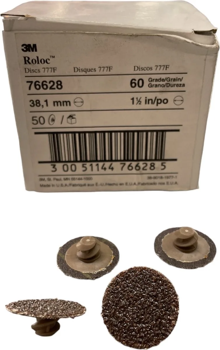 Roloc schuurschijf art. 76628 - P60 - diameter 38.10 mm - Prijs per doos ( inhoud 50 stuks) de 3M – image du produit