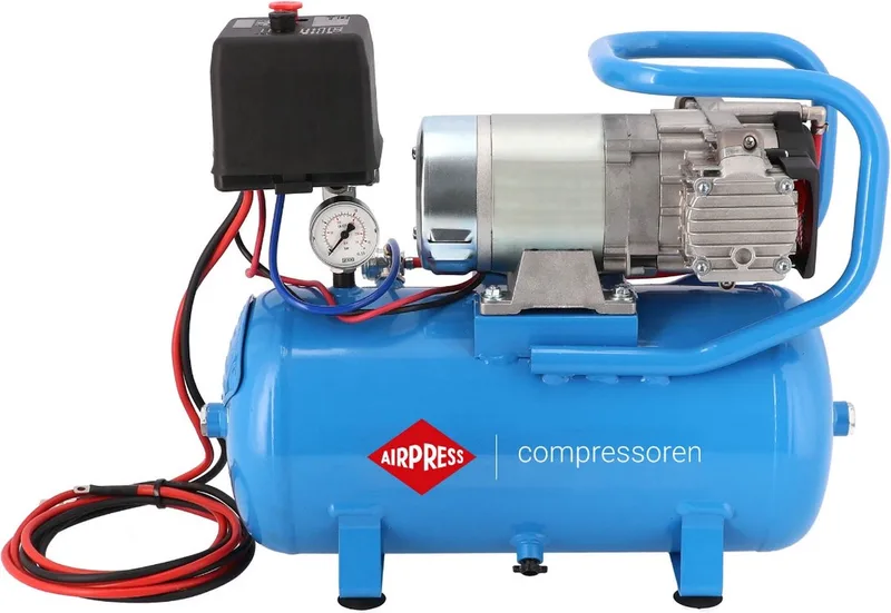 12V Stille Olievrije Compressor DC 12-180/15 10 bar 0.75 pk/0.55 kW 144 l/min 15 l von Airpress, Blau – Produktbild