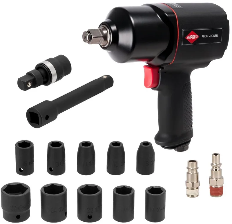 Slagmoersleutel 1/2 inclusief 10 doppen en koffer +/- 225 l/min de Airpress – image du produit