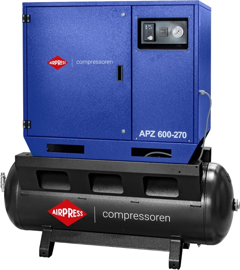 Stille compressor APZ 600-270 10 bar 5.5 pk / 4 kW 465 l/min 270 l fra Airpress, Sort – produktbillede