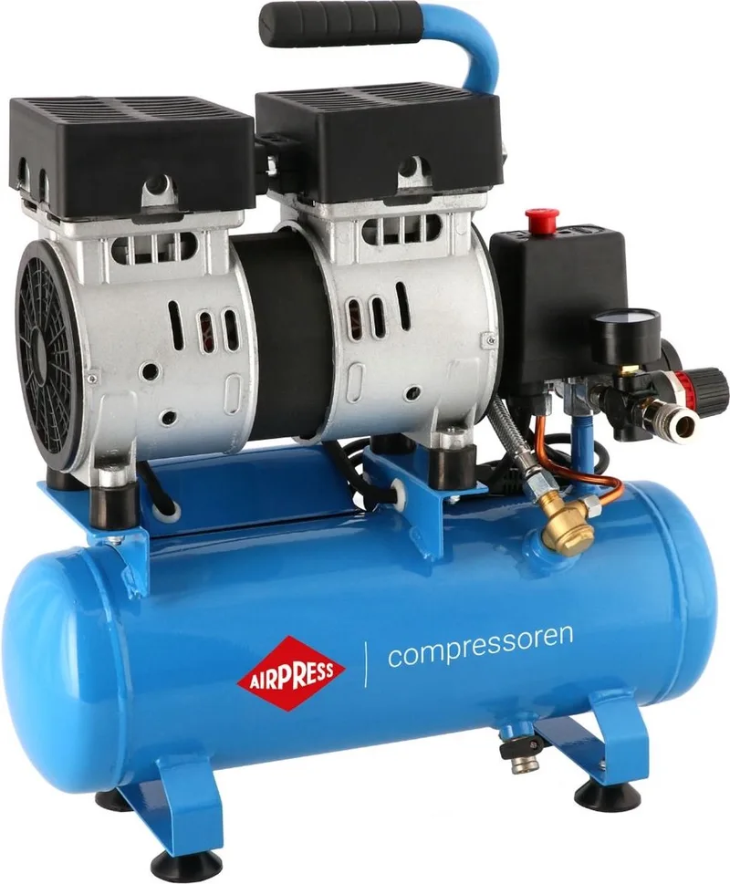 Stille Olievrije Compressor L 6-105 8 bar 0.6 pk/0.45 kW 48 l/min 6 l de Airpress, Bleu – image du produit