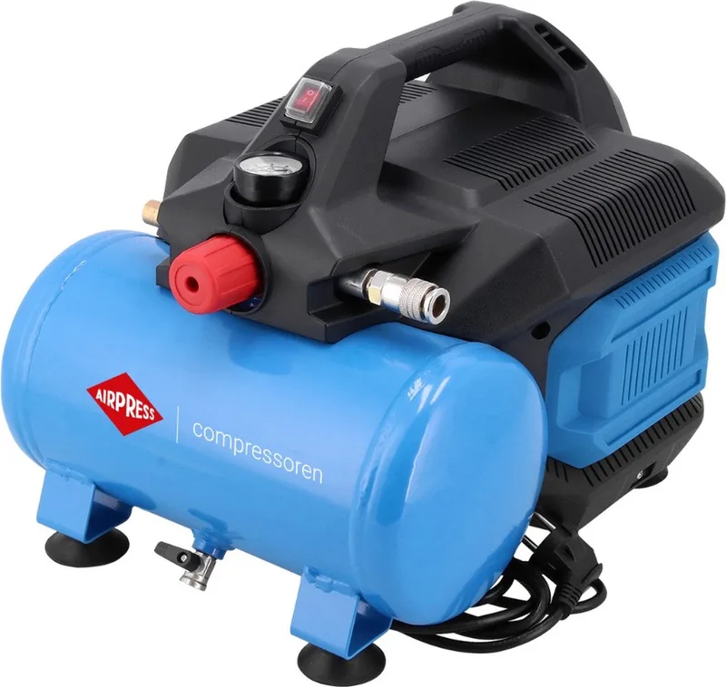 Stille olievrije compressor LMO 6-126 8 bar 1 pk / 0.75 kW 88 l/min 6 l fra Airpress, Sort – produktbillede