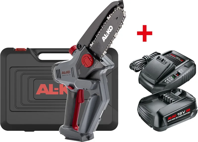 CSM 1812 kit (set met batterij en lader) - 18V Accu mini kettingzaag - Compatibel met Bosch 18V van AL-KO – productafbeelding