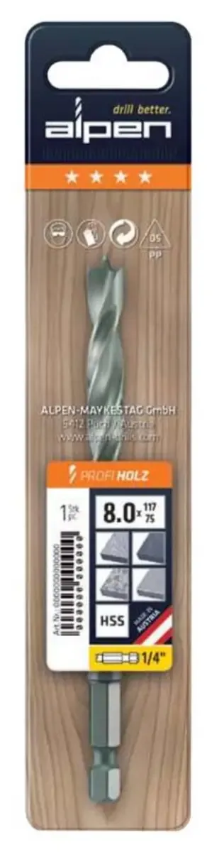 Alpen 0062200300100 Foret pour le bois 3 mm Longueur totale 74 mm carré 1/4 (6,3 mm) 1 pc(s) de Alpen – image du produit