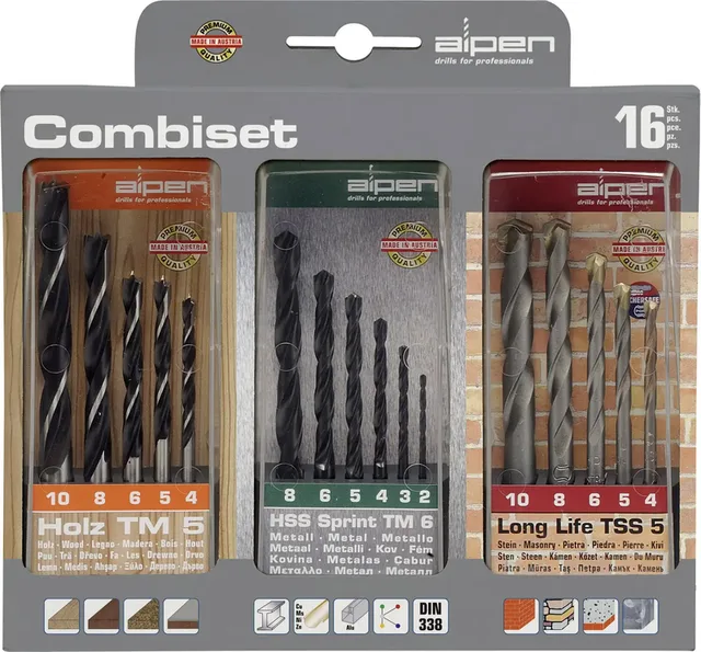 801003100 16teilig Bohrer- und Bit-Sortiment Metall
