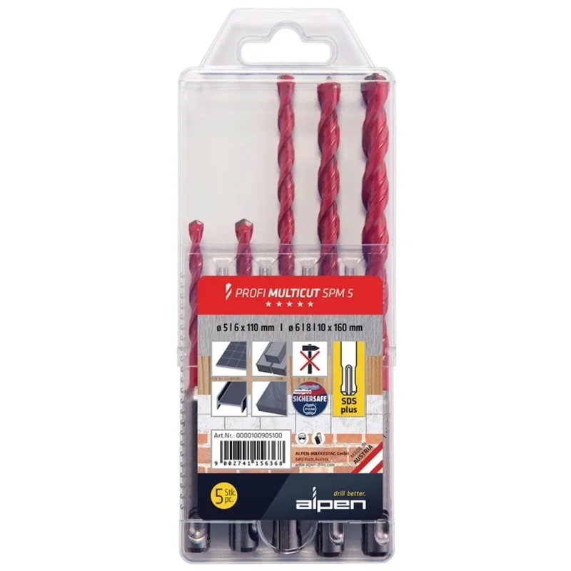 MultiCut 100905100 Carbide Multifunctionele boorset 5-delig 5 mm, 6 mm, 8 mm, 10 mm SDS-Plus 1 set(s) van Alpen – productafbeelding 2 van 2