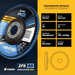 1x Amboss ZFS Fächerschleifscheibe Korn:40 Ø125mm von Amboss – Produktbild 2 von 2