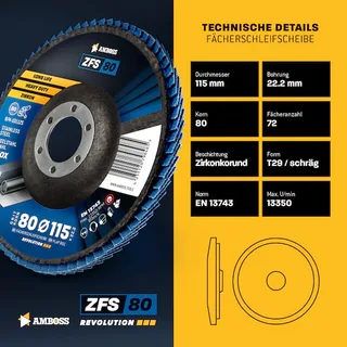 1x Amboss ZFS Fächerschleifscheibe Korn:80 Ø115mm de Amboss – image du produit 2 sur 2