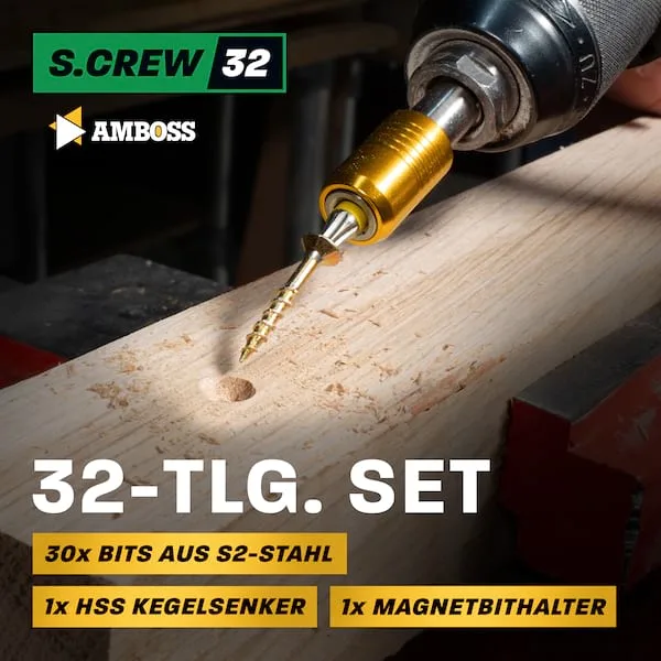 32-tlg. Amboss Werkzeuge Bitset mit Kegelsenker und Magnetbithalter von Amboss – Produktbild 4 von 5