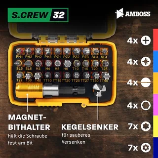 32-tlg. Amboss Werkzeuge Bitset mit Kegelsenker und Magnetbithalter von Amboss – Produktbild 3 von 5