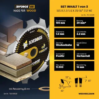 Amboss 3er-Set Ø165 x 20 Kreissägeblatt (Z12,Z36,Z60) de Amboss – image du produit 3 sur 5