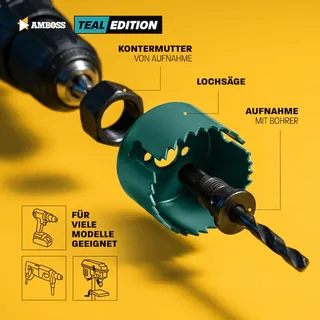CS Teal Edition Lochsägen Set 11-tlg. Ø 22-68 mm - präzise Lochsäge Holz, Kunststoff & Plattenwerkstoffe från Amboss – produktbild 5 av 5
