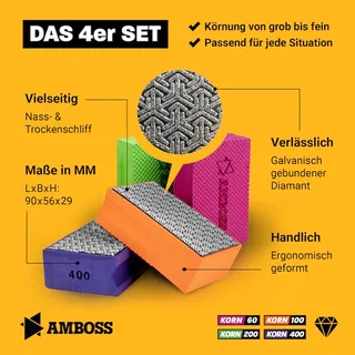 Diamant Schleifpad Set Korn 60-400 van Amboss – productafbeelding 3 van 5
