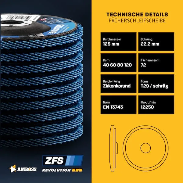 Fächerschleifscheibe Set Ø 125 (8 Stck.) Korn 40-120 de Amboss – image du produit 2 sur 2