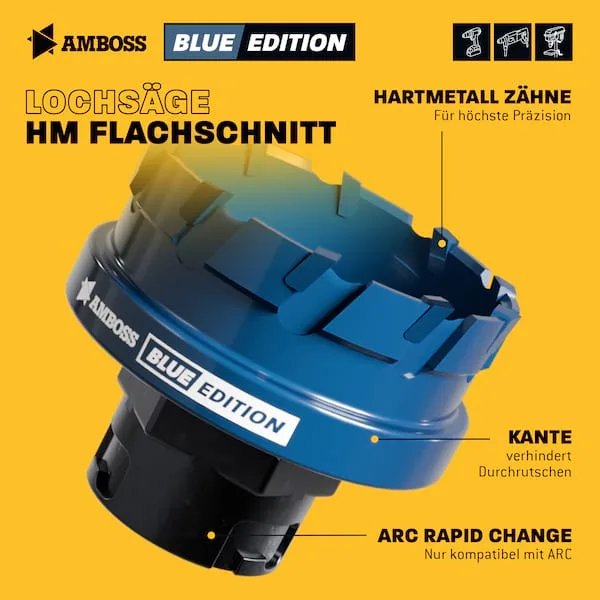 HM Flachschnitt Rapid Change Lochsägen Set 16. 22. 25. 32. 40mm + Schnellwechselaufnahme von Amboss – Produktbild 3 von 5