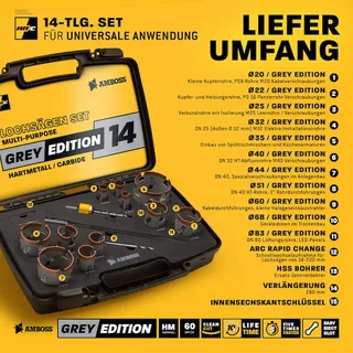 HM Grey Edition Rapid Change Lochsägen Set 20-83mm + Schnellwechselaufnahme + Verlängerung de Amboss – image du produit 3 sur 5