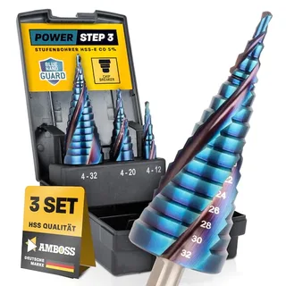 HSS-E Co 5% Stufenbohrer Set 3-teilig 4-12. 4-20. 4-32mm TiAlSiN nano blue coating 3schneider von Amboss – Produktbild 1 von 5