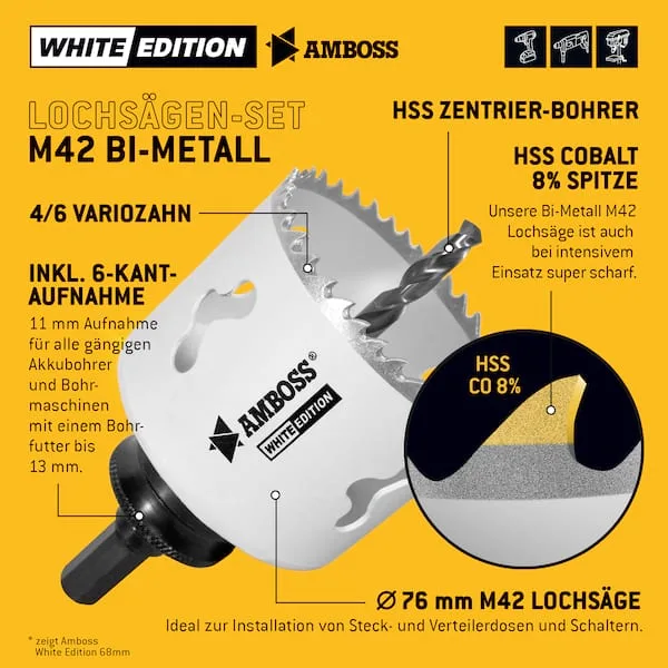 M42 Bimetall Lochsäge 76mm + Aufnahme by Amboss – product image 3 of 3