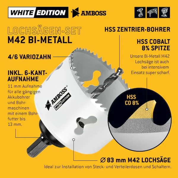 M42 Bimetall Lochsäge 83mm + Aufnahme från Amboss – produktbild 3 av 3