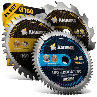 Ø160 Akku Hand- Kreissägeblatt Set passend für Bosch PKS18 Li, Bosch 18V-53, Mafell MS 55 KSP 55 F KSS 400 PSS 3100 SE MT 55 cc von Amboss – Produktbild 1 von 5