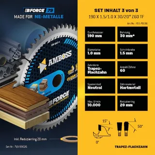 Ø190 Akku Hand- Kreissägeblatt Set passend für Metabo KS 18, Makita DHS783, Einhell TP-CS 18, DeWalt DCS57 de Amboss – image du produit 5 sur 5