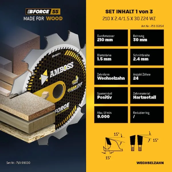 Ø210 Hand- Kreissägeblatt Set passend für Makita 5008 MG, Festool TS75EBQ by Amboss – product image 3 of 5