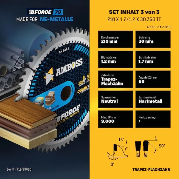 Ø210 Hand- Kreissägeblatt Set passend für Makita 5008 MG, Festool TS75EBQ by Amboss – product image 5 of 5