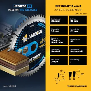 Ø254 Tisch- Kreissägeblatt Set passend für Bosch GTS 10, PTS 10, PTS 100 T, Festool TKS80, Scheppach HS105, Metabo TK250, TS254 von Amboss – Produktbild 5 von 5