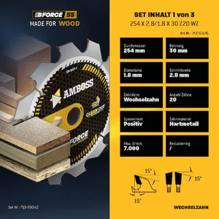 Ø254 Tisch- Kreissägeblatt Set passend für Bosch GTS 10, PTS 10, PTS 100 T, Festool TKS80, Scheppach HS105, Metabo TK250, TS254 von Amboss – Produktbild 3 von 5