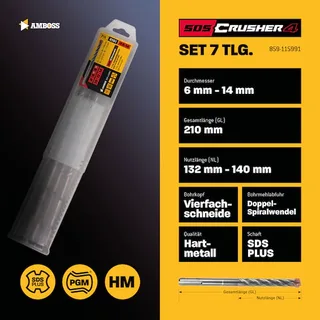 SDS+ Hammerbohrer Set 7tlg. 4X Schneiden PGM Ø 6-14mm x 210mm de Amboss – image du produit 4 sur 5