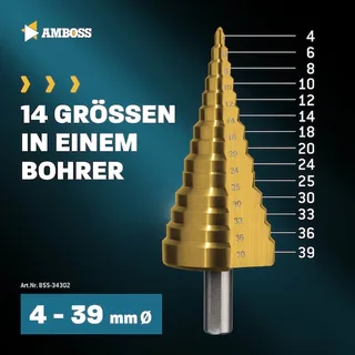 Stufenbohrer Base Step 2 HSS-G D:4-6-8-10-12-14-18-20-24-25-30-33-36-39mm von Amboss – Produktbild 4 von 5