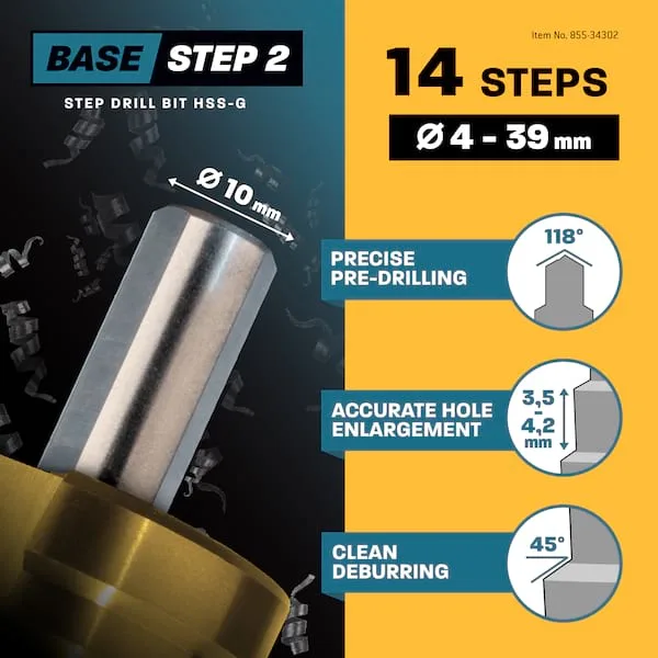 Stufenbohrer Base Step 2 HSS-G D:4-6-8-10-12-14-18-20-24-25-30-33-36-39mm von Amboss – Produktbild 5 von 5
