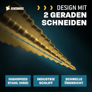 Stufenbohrer Base Step 2 HSS-G D:4-6-8-10-12-14-18-20-24-25-30-33-36-39mm von Amboss – Produktbild 3 von 5