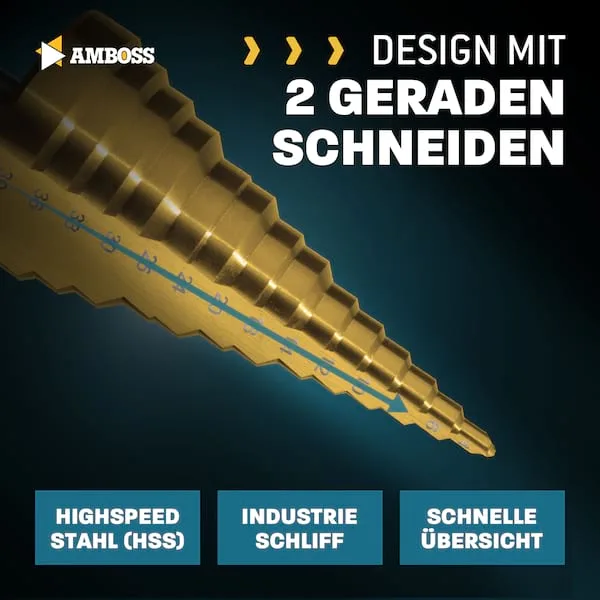Stufenbohrer Base Step 2 HSS-G D:4-6-8-10-12-14-18-20-24-25-30-33-36-39mm von Amboss – Produktbild 3 von 5