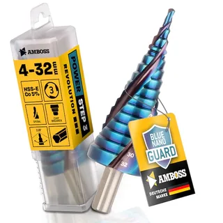 Stufenbohrer HSS-E Co 5% D:4-6-8-10-12-14-16-18-20-22-24-26-28-30-32mm TiAlSiN nano blue coating von Amboss – Produktbild 1 von 5