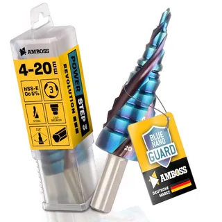 Stufenbohrer HSS-E Co 5% D:4-6-8-10-12-14-16-18-20mm TiAlSiN nano blue coating by Amboss – product image 1 of 5