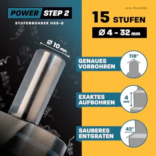 Stufenbohrer HSS-G D:4-6-8-10-12-14-16-18-20-22-24-26-28-30-32mm de Amboss – image du produit 5 sur 5