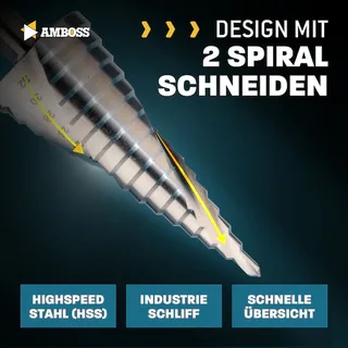 Stufenbohrer HSS-G D:4-6-8-10-12-14-16-18-20-22-24-26-28-30-32mm de Amboss – image du produit 3 sur 5